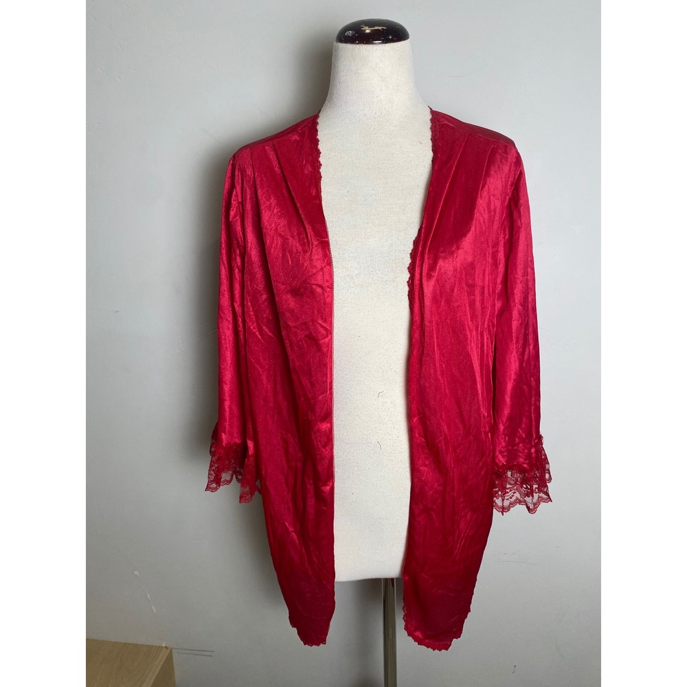 Vintage Lady Desiree Red Satin Lace Robe 60s 70s Made in California Lounge